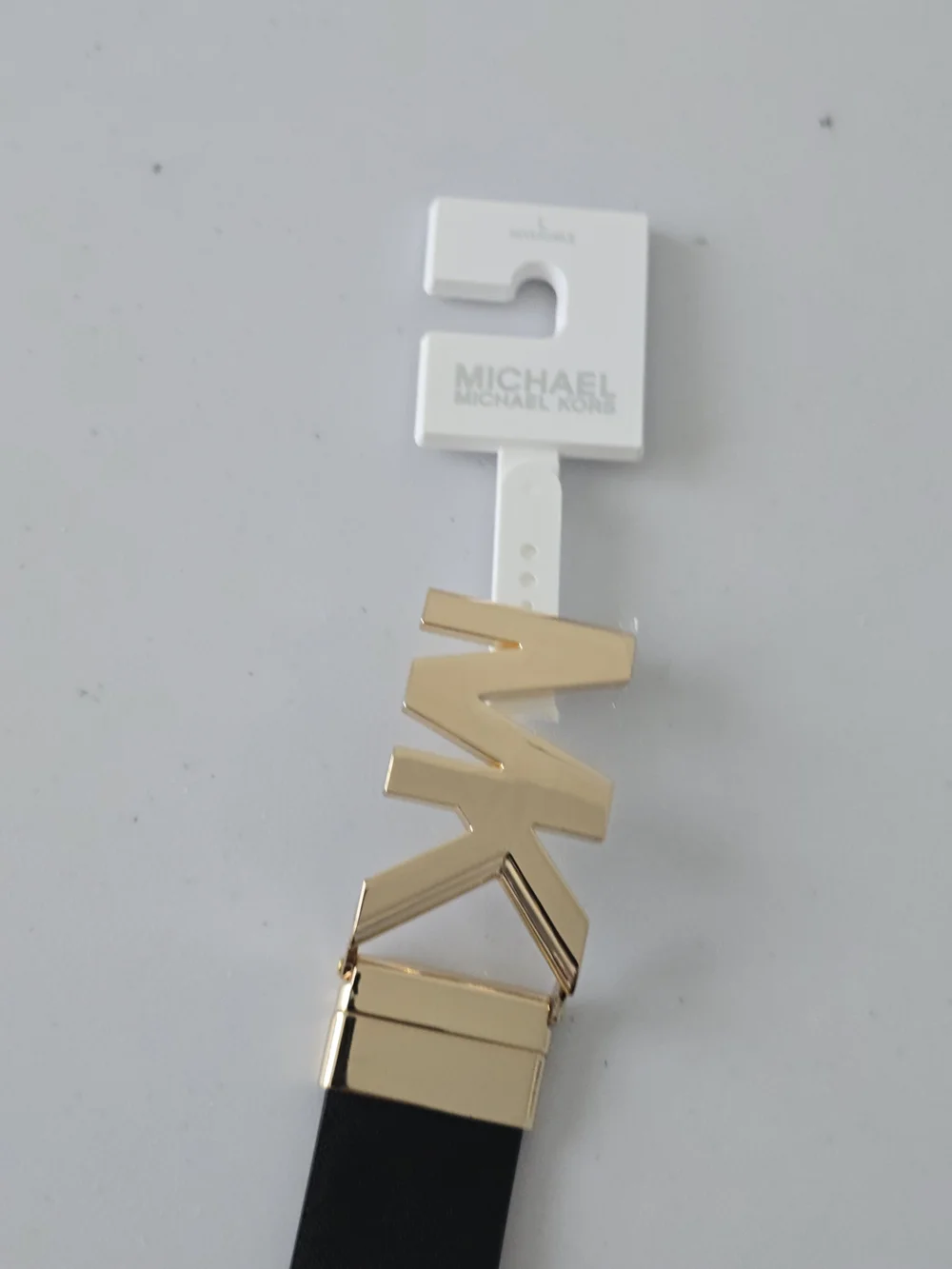 Michael Kors Reversible Faux Leather Belt L Black Gold Buckle MK Logo